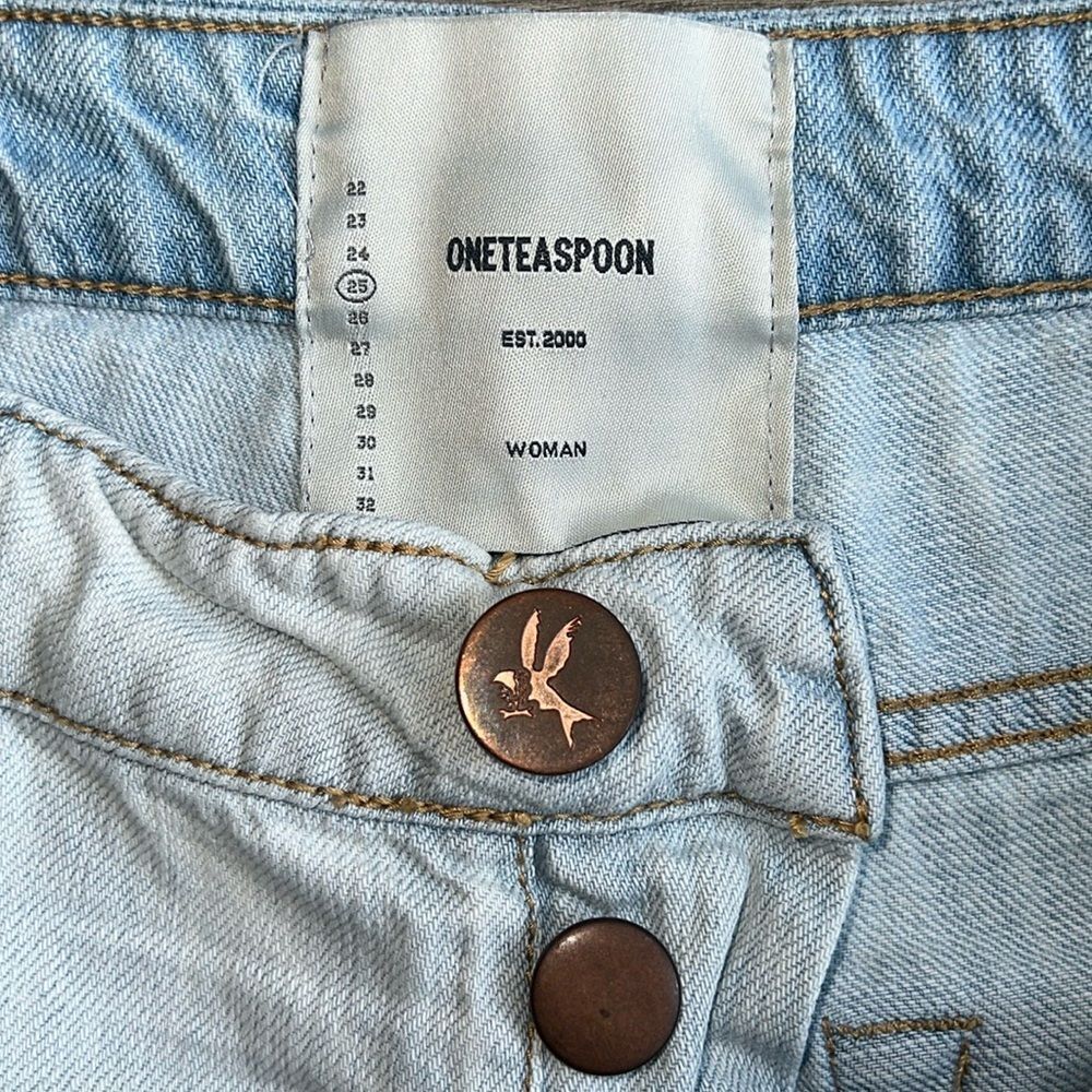 ONE TEASPOON Stevies Shorts Size 25 Long Length Light Blue Distressed Retro 90s - Picture 2 of 12